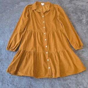 J Crew Reimagined Western Corduroy Dress Tiered Button Front Mustard Gold Size 2